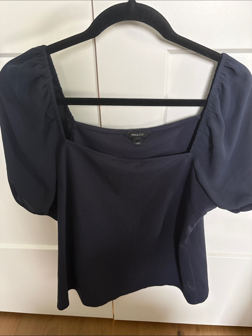 RW&CO. Navy Square-Neck Puff Sleeve Top